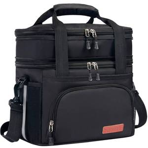 lot 13975 image: JOINGO Lunch Box For MenWomen,Large Double-layer Insulated Expandable Reusable Leakproof Cooler Bags For Adults,Lunch Bag With Adjustable Shoulder Strap For Office Travel PicnicBlack - Retail $18
