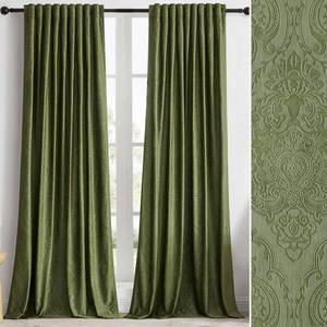 lot 13980 image: GIGIZAZA Green Velvet Curtains 84 Inch for Living Room,2 Panels Luxury Vintage Drapes Floral Embossed Blackout Window Curtain Back Tab Thermal for Bedroom - Retail $42