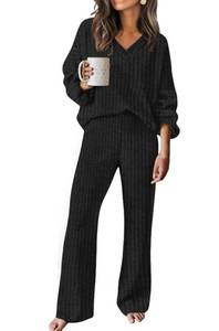 lot 14464 image: RUMIA Lounge Sets for Women 2 Piece Sweater Pant Sets with Pockets Vacation Outfits Black S - Retail $33