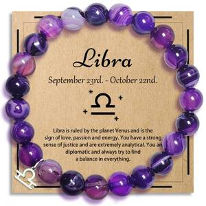 lot 14470 image: ZCCLINN Libra Bracelets Birthday Gifts, Zodiac Astrology Bracelets Present for Women, Horoscope Libra Constellation Crystal Purple Unique Jewelry with Wish Card for Mom Friend Lady - Retail $9