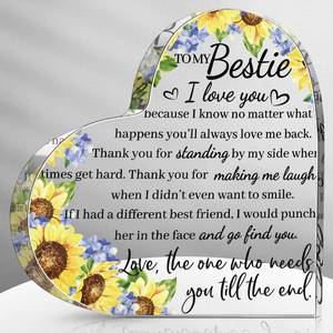 lot 14474 image: Spiareal Gift for Friend Friendship Women Friend Friendship Birthday Cheer up Gift Acrylic Heart Butterfly Keepsake Paperweight for Home Office Table Shelf(Sunflower and Blue Flower) - Retail $8