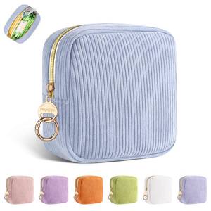 lot 16289 image: Playexen Period Bag for Teen Girls, Corduroy Sanitary Napkin Storage Bag, Menstrual Pad Pouches Tampon Holder for Purse (Blue) - Retail $8