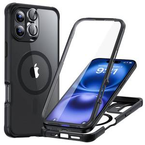 lot 16296 image: ESR for iPhone 16 Plus Case, Compatible with MagSafe, Full-Body Military-Grade Drop Proof Case with Built-in 9H Tempered Glass Screen Protector, Armor Series, Clear Black - Retail $16