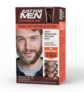 lot 16297 image: Just for Men Control GX Grey Reducing Beard Wash Shampoo with Keratin, Gradually Colors Mustache and Beard, Leaves Facial Hair Thicker Softer and Fuller, 4 Fl Oz - Pack of 1 (Packaging May Vary) - Retail $11