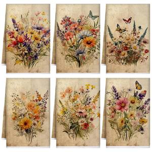 lot 16309 image: Bencailor 6 Pcs Wildflowers Kitchen Towels Decorative Sets Dish Towels Absorbent Fast Drying Hand Tea Vintage Hanging Reusable Cleaning Dishcloths for Cooking Farmhouse Bathroom Accessory - Retail $12