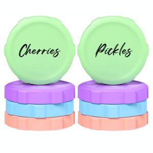 lot 16311 image: Premium Mason Jar Lids (8 Pack - Regular) - Heavy Duty, BPA Free Reusable Plastic Mason Jar Lids - Dry Canning Lid that fits Ball, Kerr and More - Leak Proof Lids. � - Retail $12
