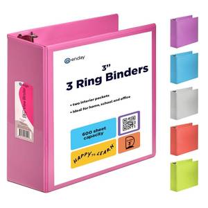 lot 16320 image: 3 Inch 3 Ring Binder Pink, Slant D-Ring 3� Clear View Cover with 2 Inside Pockets, Heavy Duty Colored School Supplies Office and Home Binders � by Enday - Retail $17