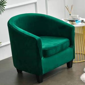 lot 16329 image: SFUSKD Tub Chair Slipcover,2-Pieces Stretchy Soft Velvet Barrel Club Chair Covers with Cushion Cover,Washable Armchair Sofa Cover Protector for Living Room Bar Counter Single Sofa (Dark Green) - Retail $27