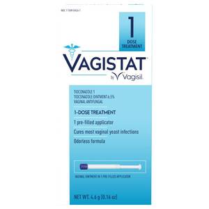 lot 16341 image: Vagisil Vagistat 1 Day Single-Dose Yeast Infection Treatment for Women, Antifungal Ointment Helps Relieve External Itching and Irritation, 1 Pre-Filled No Touch Vaginal Applicator (Pack of 1) - Retail $13