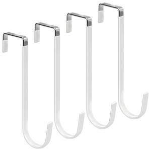 lot 16349 image: FYY Over The Door Hooks, 4 Pack Upgraded Long Door Hangers Hooks with Rubber Prevent Scratches Heavy Duty Organizer Hooks for Hanging Clothes, Towels, Hats, Coats, Bags White - Retail $10