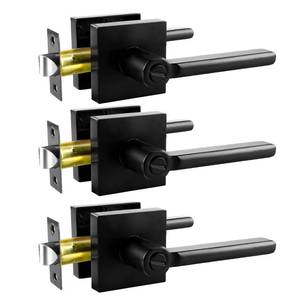lot 17128 image: KAMOTA Privacy Door Levers, 3 Pack Matte Black Door Handles, Interior Keyless Door Lock, Left and Right Hand Reversible Doorknob, for Bed and Bathroom - Retail $40