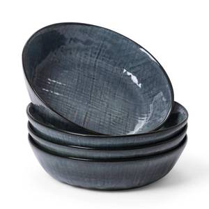 lot 17129 image: famiware Moonlight 8.5 Inch Pasta Bowls Set of 4, 32oz Serving Bowls for Kitchen, Soup Bowl with Linen Finish, Large Stoneware Bowls for Festivals, Housewarming, Dinnerware, Dark Blue - Retail $37