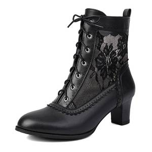 lot 17133 image: Voviggiw Women Victorian Boots 70s Lace up Ankle Boots Kitten Heel Costume Shoes Side Zipper Round Toe Black Size 43 - Retail $42