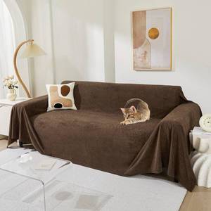lot 17137 image: MEETSKY Sectional Couch Cover for 3 Cushion Sofa Washable, Cat Scratch Proof Sofa Covers, Furniture Protector Oversized L Shape Big Sofa Slipcovers for Dogs, 91 x 150in, Brown - Retail $76