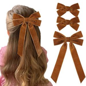 lot 18084 image: 3PCS Velvet Hair Bow Brown Hair Ribbon Clips for women Girls Fall Alligator Hair Clips Hair Accessories Toddlers Kids Teens - Retail $7