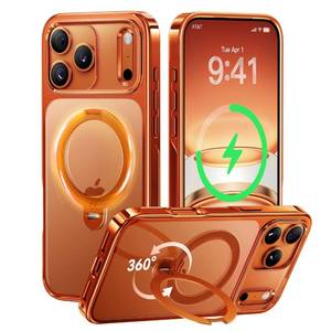 lot 18085 image: CASEKOO Cosmic Orange Glossy Designed for iPhone 17 Pro Case 360 Spin Magnetic Stand Fit for MagSafe17FT Military Protection Slim Polished for iPhone 17 Pro Case with Stand 6.3, Cosmic Orange - Retail $40
