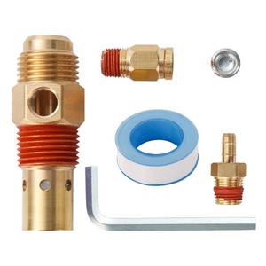 lot 18087 image: 4PC Air Compressor Replacement Parts Brass G12 flare x 12 Inch MNPT Compressor in Tank Check Valve Kit with Three Different Unloader Tube Fittings 20 SCFM - Retail $14