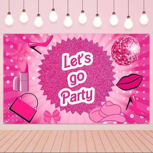 lot 18093 image: Hot Pink Lets Go Party Banner,Pink Photo Booth Props,Princess Birthday Backdrop,Pink Background Backdrop Bachelorette Party Decorations for Party Supplies(6x3.6ft) - Retail $10