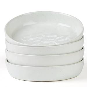 lot 1783 image: famiware Mars 4 Pieces Pasta Bowls Set, 8.5 inch Salad Bowls, Large Capacity, Bowl Sets with Brown Speckled, Microwave and Dishwasher Safe, White - Retail $22
