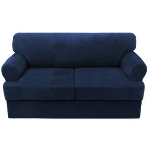 lot 1784 image: H.VERSAILTEX Sofa Cover 3 Piece T Cushion Loveseat Slipcovers Thick Velvet Couch Cover Furniture Protector Stretch T Cushion Sofa Covers for 2 Cushion Couch with 2 Individual T Cushion Covers, Navy - Retail $50