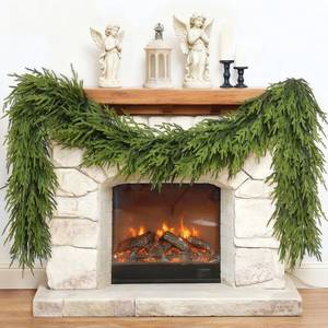lot 1787 image: 9FT Christmas Artificial Norfolk Pine Garland for Fireplace - Realistic Faux Greenery Fake Garland for Holiday,Table, Window,Mantel,Stairs, Home,Indoor Outdoor Decor (2PCS) - Retail $90