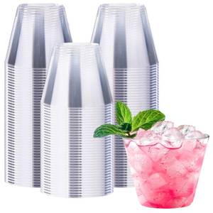 lot 1791 image: Lamosi 150 Pack 9 oz Clear Plastic Cups, Disposable Clear Plastic Cups, Fancy Clear Plastic Cocktail Cups for Wedding, Thanksgiving, Christmas, Parties - Retail $15