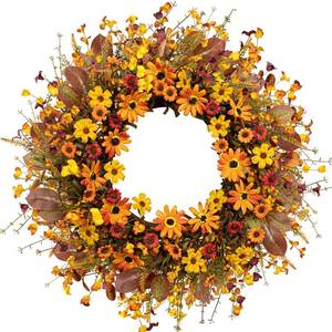 lot 1793 image: VioletEverGarden Fall Wreaths for Front Door 20 Inch Artificial Fall Wreath Orange Autumn Wreath with Wildflower and Eucalyptus Leaves for Thanksgiving Indoor Outdoor Home Decorations