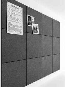 lot 1796 image: Bumusty Large Cork Board 47x35in Alternative - 12 Pack Felt Wall Tiles with 70 Safe Removable Adhesive Tabs, 30 Pushpins, Cork Boards for Walls Pin Board Bulletin Board Office Decor (Charcoal Gray) - Retail $32
