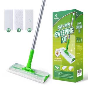 lot 1798 image: Eyliden Sweeper Mop with 36 Refills - 3 Types of Disposable Dry and Wet Cloths  Lock-Tight Design No Lost Pads, Universal Refills, Multi-Surface Sweeping Starter Kit for Pet Hair, Dust, Floor Cleaning - Retail $22