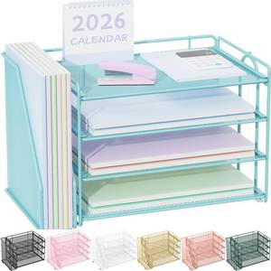 lot 1799 image: Spacrea Desk Organizers and Accessories, Paper Organizer for Desk with File organizer, Desk Accessories and Workspace Organizers for Office Supplies (Blue) - Retail $25