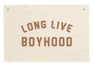 lot 2209 image: MINI ZOZI Long Live Boyhood Hanging Flag 20X30 Banners Orange Canvas Wall Decor Art Sign Boys Room Boy Bedroom Banner Toddler Playroom Baby Kids Nursery Fabric Flags Tapestry - Retail $15