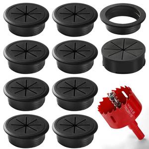 lot 2232 image: Desk Grommet 2 Inch (50 mm) 8 Pieces, Desk Hole Cover for Cables Black, ABS Plastic Grommet Hole Cover with Hole Saw for Wires Cables Through The Countertop by XIOGZAXI - Retail $10