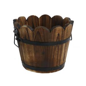 lot 2233 image: MY MIRONEY Plant Pots, Vintage Wooden Barrel Planter - Solid Rustic Garden Flower Pot with Metal Handles and Frame for Indoor Planter, Office Home Decor, Garden Home Plants, 7.28 x 5.91in - Retail $20