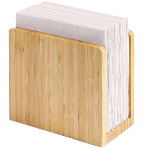 lot 2236 image: MaxGear Bamboo Napkin Holder for Tables, Wooden Freestanding Tabletop Tissue Dispenser for Kitchen, Dining Room, Party, Outdoor, Holds 5.5x5.5 or Larger Napkins for Home, Restaurant, Hotel, 1 Pack - Retail $9
