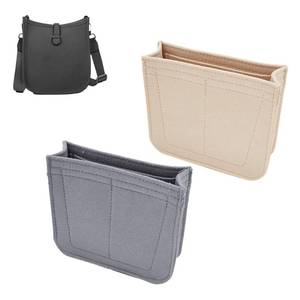lot 2241 image: WADORN 2 Colors Felt Handbag Insert Organizer, Tote Bag Organizer with Pockets for Hermes Evelyne 16 Microfiber Purse Insert Liner Bag Interior Shaper Rectangle Compartments (Khaki, Grey) - Retail $15