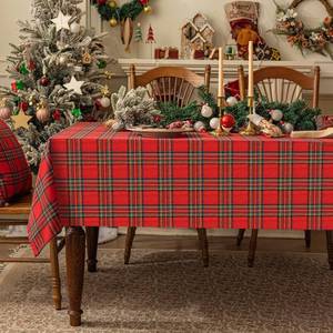 lot 2243 image: Softalker Christmas Checkered Tablecloth Rectangle - Red Buffalo Plaid Linen Cotton Gingham Xmas Table Cloths, Winter Farmhouse Table Decorations for DiningPartiesHoliday, 60 x 120 Inch - Retail $25