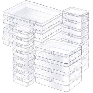 lot 2245 image: Jutieuo 24 Pack Mixed Sizes Rectangular Mini Plastic Containers Clear Plastic Storage Boxes with Hinged Lids and Labels Empty Beads Organizers for Small Items Art Craft Jewelry Projects - Retail $16