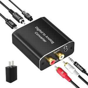 lot 2250 image: Digital to Analog Audio Converter, Hdiwousp 192 kHz DAC Digital Coaxial and Optical Toslink to Analog 3.5mm Jack and RCA (LR) Stereo Audio Adapter with Optical Cable for HDTV Home Cinema, Aluminum - Retail $15