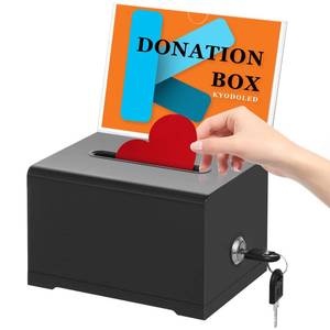 lot 2255 image: KYODOLED Black Suggestion Box with Slot and Lock for Voting, Donation Box with Sign Holder, Tip Jar, 6.2 x 4.6in x 4.0in - Retail $13