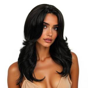 lot 2265 image: R REEWES FASHION Black Wig Long Layered Synthetic Hair Wigs for Women with Bang for Daily Party Use - Retail $26