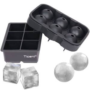 lot 2270 image: Ticent Ice Cube Trays (Set of 2), Silicone Sphere Whiskey Ice Ball Maker with Lids and Large Square Ice Cube Molds for Cocktails and Bourbon - Reusable and BPA Free - Retail $10