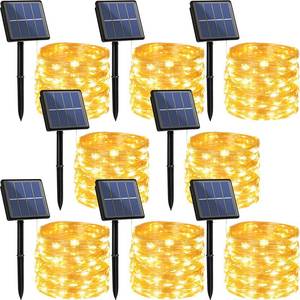 lot 2284 image: Beieverluck 8 Pack Solar Fairy Lights Outdoor Waterproof 264FT 800 LED Solar String Lights Outside with 8 Modes for Tree Garden Wedding Party Decor, Warm White - Retail $32