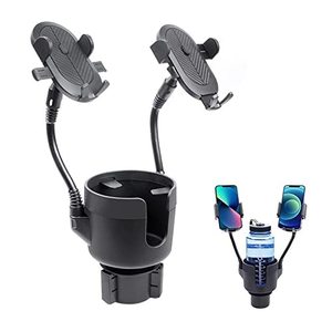 lot 2286 image: JINKEY Dual Cup Phone Holder for Car, 360°Rotatable Car Mount Adjustable Gooseneck Cell Phones Cup Holders Universal Fits for Most 4-6.7in i-Phone Mobile-Phone Automobile Cradles - Retail $32