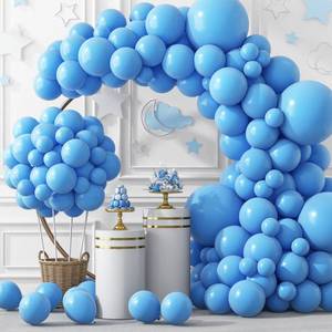 lot 2289 image: RUBFAC 129pcs Light Blue Balloons Different Sizes 18 12 10 5 Inch for Garland Arch, Sky Blue Balloons for Birthday Gender Reveal Baby Shower Party Decoration - Retail $10