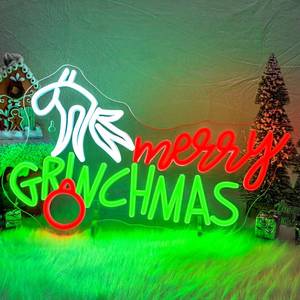 lot 2292 image: WLHOPE Merry Christmas Sign Grinch Lights Neon Signs for Wall Decor Christmas Window Lights Grinch Neon Sign for Party Backdrop Bedroom Window Bar Club Shop Gift Decoration USB Powered 16.5x9.8inches - Retail $32