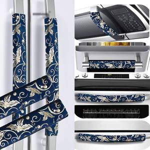 lot 2295 image: Volecy Refrigerator Handle Covers, Set of 6 Washable Light Gold Flowers Cloth Decor Keep Kitchen Appliance Clean for Fridge Microwave Stove Bathroom Catch All Stains Dust Dirty Fingerprint(Navy Blue) - Retail $12