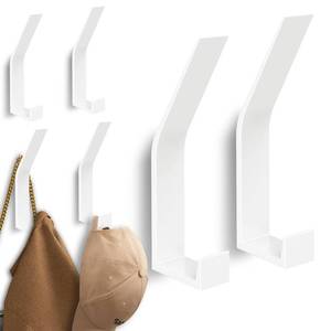 lot 2296 image: 6 Pack Coat Hooks Wall Mount - Heavy Duty Hat Hangers, Large Wall Hooks for Mudroom Entryway Bathroom, Decorative Metal Hook Rack for Hanging Purse, Baseball Cap, Key, Backpack, Towel, Robe (White) - Retail $17
