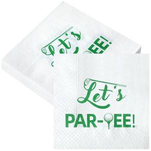 lot 2297 image: MotiMind 100 Pcs Golf Napkins 5x5 Disposable Golf Cocktail Napkins Hole in One First Golf Paper Napkins for Golf Themed Birthday Party Sports Supplies Decor(Lets Par-tee) - Retail $13