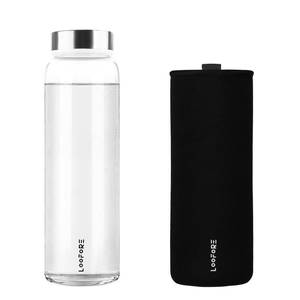 lot 2298 image: LOOFORE Glass Water Bottles 32 oz, 1 liter  1000ml Wide Mouth Glass Drinking Bottles with Lids, Large Reusable Borosilicate Glass Water Bottle for School Home Office Travel Sport Yoga Gym, Black - Retail $16