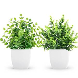 lot 2306 image: ZJIA 2 Pack Small Fake Plants Artificial Greenery Plants in Pots for Home Bedroom Bathroom Farmhouse Kitchen Decor Indoor - Retail $10